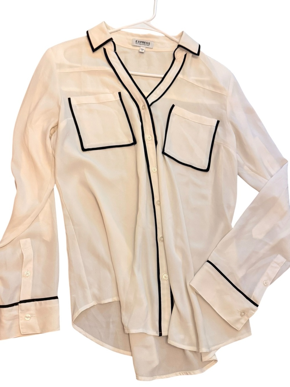 Express Cream Button-Down Blouse with Black Trim Blouse